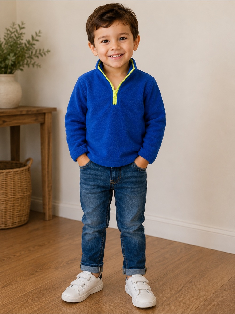 KidsRUs Royal Blue Fleece Jacket with Neon Yellow Trim - 3T